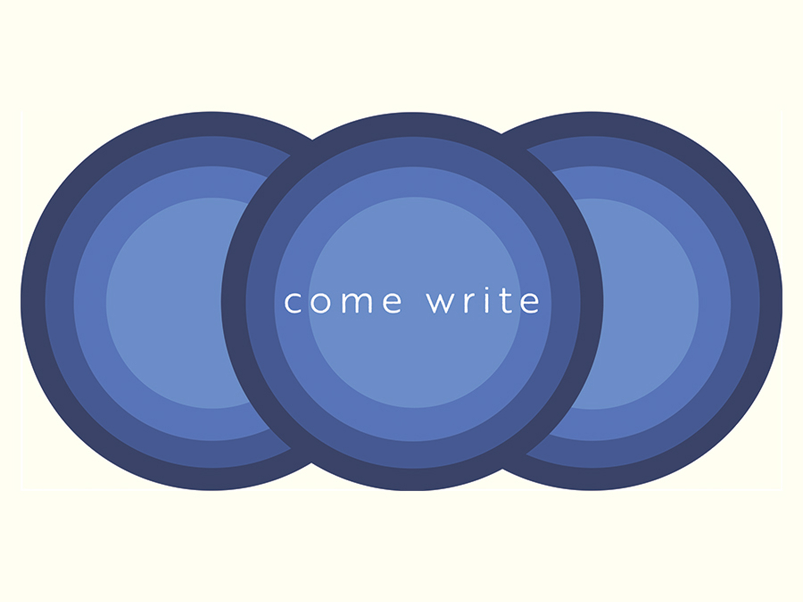 picture of 3 blur circles overlapping to make a logo shape for Come Write program